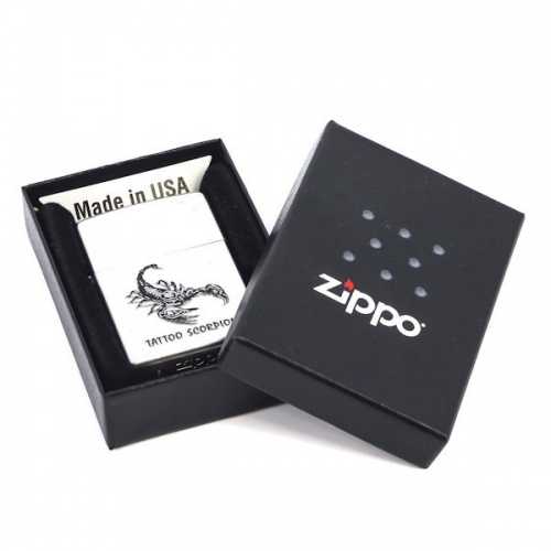 Зажигалка Zippo №205 Tattoo scorpion с покрытием Satin Chrome™, латунь/сталь, серебристая, матовая, фото 2