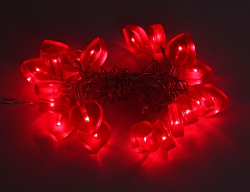 Гирлянда "Сердечки", 20 красных микроламп, 2+1,5 м, прозрачный провод, SNOWHOUSE фото 2