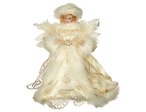 Новогодняя фигурка - ёлочная верхушка "Ангел анаис", фарфор, текстиль, кремовая, Goodwill