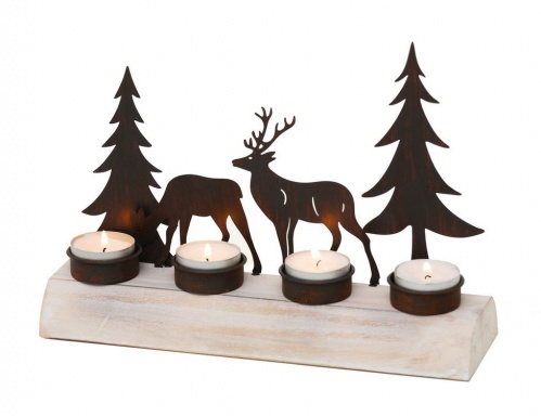 Подсвечник под 4 чайные свечи "Оленье обаяние", дерево, металл, тёмно-коричневый, 26х18х8 см, разные модели, Boltze фото 4
