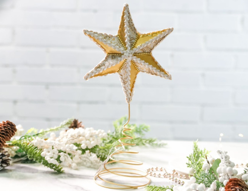 Ёлочная верхушка ЗВЕЗДА АЛЬЦИОНА, полиэстер, золотая, 30 см, Winter Deco