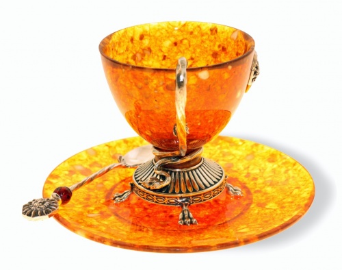 Чашка чайная "Цезарь" из янтаря с ложечкой, 11203 фото 3