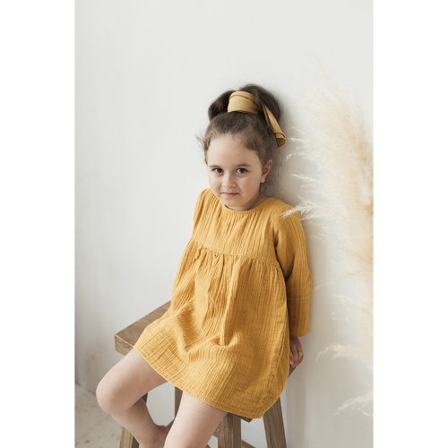 Платье с длинным рукавом из хлопкового муслина горчичного цвета из коллекции essential фото 9