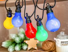 Гирлянда из лампочек Party Lights - ФЕСТА ДЭЙ КОЛОРЕ, цветные матовые лампы, 20 разноцветных LED-огней, 10 м, коннектор, чёрный провод, уличная, Winter Deco