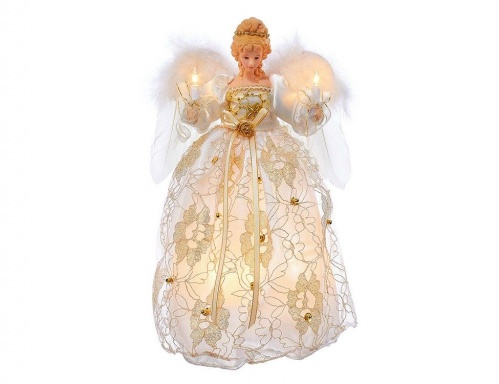Светящаяся фигура "Ангел тейя", фарфор, текстиль, 10 LED-огней, 30.4 см, Kurts Adler
