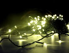 Электрогирлянда "Нить  кристаллики", 120 тёплых белых LED-огней, 12 м, коннектор, зеленый провод PVC, уличная, SNOWHOUSE