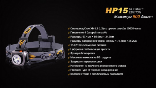Фонарь светодиодный налобный Fenix HP15UE Cree XM-L2(U2), 900 лм, 4-АА фото 14
