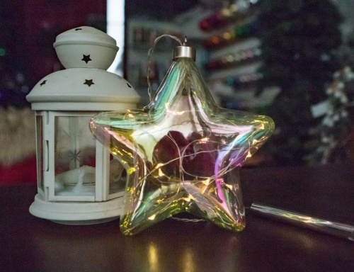 Светящаяся ёлочная игрушка "Перламутровая звезда", стекло, 15 тёплых микро LED-огней, 18 см, Peha Magic фото 2