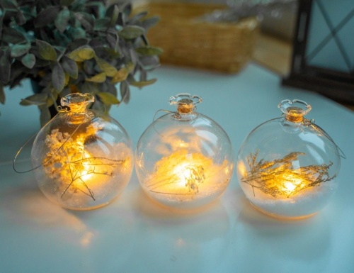 Светящееся украшение - шар СОЦВЕТИЕ В СНЕГУ, стекло, тёплый белый LED-огонь, 10.5 см, батарейки, Kaemingk (Lumineo) фото 3