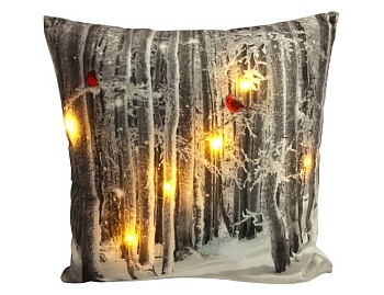 Светящаяся подушка "Кардиналы в лесу", 6 тёплых белых LED-огней, 45х45 см, Peha Magic