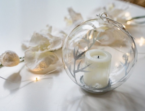 Светящийся ёлочный шар "Зимние деревца", стекло, тёплый белый LED-огонь, 10 см, Peha Magic фото 4