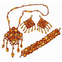 Комплект, плетеный из янтаря и бисера: кулон, браслет и серьги, 30781p;30781e;30781b