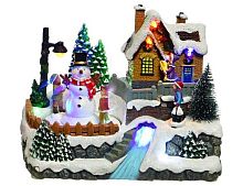 Светодинамическая миниатюра ПРАЗДНИК ВО ДВОРЕ (со снеговиком) с цветными LED-огнями, динамикой и музыкой, полистоун, батарейки, 15x21x16 см, Kaemingk (Lumineo)