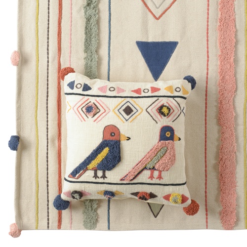 Чехол на подушку в этническом стиле с помпонами и вышивкой Птицы из коллекции ethnic, 45х45 см фото 2