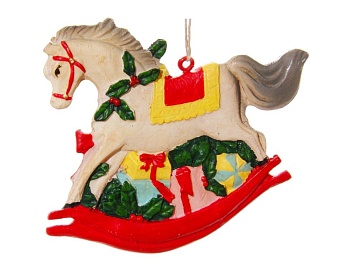 Ёлочная игрушка "Лошадка-качалка с подарками", полистоун, 8.5 см, SHISHI