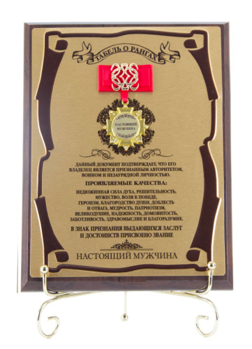 Плакетка и панно — Подарочная плакетка "Настоящий мужчина (сублимация, орден с лентой)", размеры: 26*20