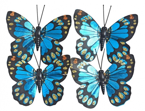 Набор "Небесные бабочки" на проволоке, перо, 8x6 см (упаковка 4 шт.), разные модели, Kaemingk фото 2