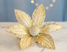 Искусственный цветок ЛИЛИЯ ШАМПАНЬ на клипсе, текстиль, золотой, 20 см, Winter Deco