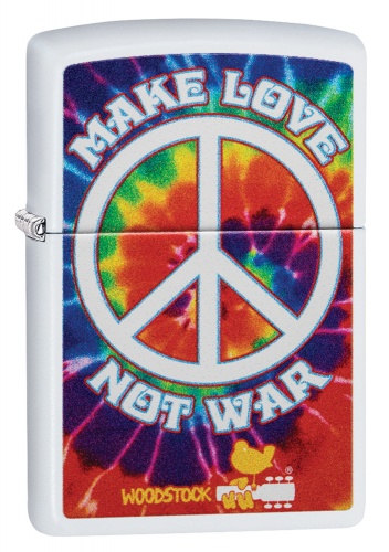 Зажигалка Zippo Woodstock с покрытием White Matte, латунь/сталь, белая, матовая, 36x12x56 мм