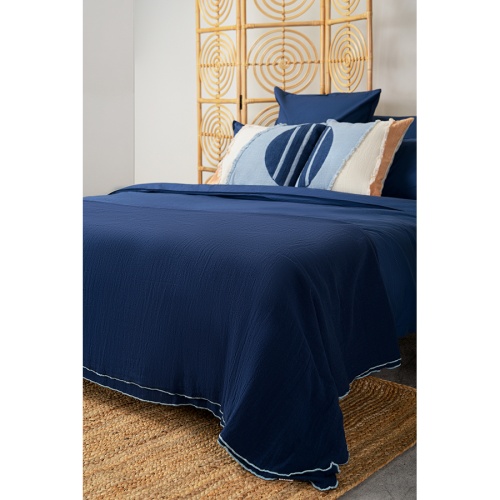 Комплект постельного белья полутораспальный темно-синего цвета из органического стираного хлопка из коллекции essential фото 2