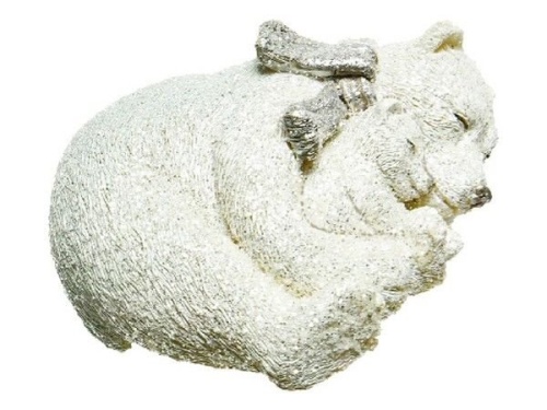 Ёлочная игрушка МЕДВЕДИЦА С МАЛЫШОМ (во сне), полистоун, бело-серебристый, 7.5 см, Kaemingk (Decoris)