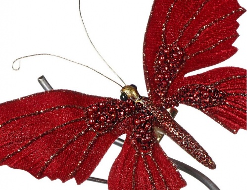 Ёлочное украшение "Бабочка грация" на клипсе, красная, пластик, 20 см, Goodwill фото 2