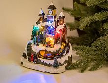 Светодинамическая миниатюра СЧАСТЛИВАЯ ДЕРЕВУШКА с разноцветными LED-огнями, музыкой и динамикой, полистоун, 22 см, батарейки, Kaemingk (Lumineo)