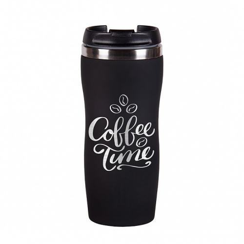 Термокружка "Coffee Time" в красном и чёрном цветах, изготовленная из нержавеющей стали, представленная в подарочной упаковке фото 3