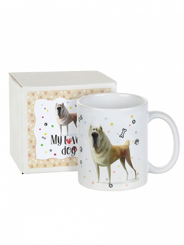 Подарочная кружка "My lovely dog: Алабай" в белой коробке с накладкой, материал: фаянс, размер упаковки 1110,59, объем 330 мл, вес кружки в упаковке 450 гр, цвет: белый