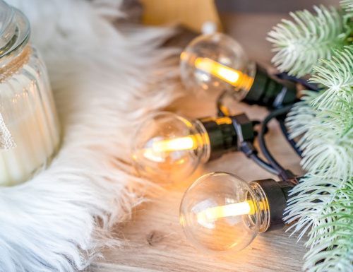 Светодиодная гирлянда Party Lights - ЛАМПОВОЕ НАСТРОЕНИЕ, прозрачная, 20 тёплых белых LED-огней, 10 м, контроллер, коннектор, чёрный провод, уличная, Winter Deco фото 6