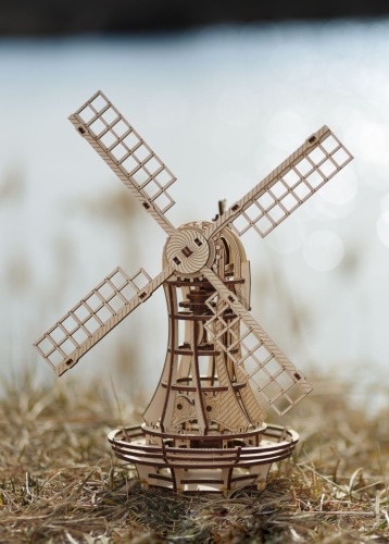 Сборная модель деревянная, конструктор 3D EWA Ветряная мельница механическая фото 5
