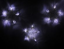 Гирлянда -бахрома "Плетёные звездочки", 102 мигающих холодных белых LED-огня в 12 звездах, 1.8+1.5 м, коннектор, прозрачный провод, уличная, SNOWHOUSE