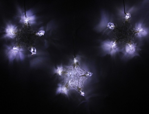 Гирлянда -бахрома "Плетёные звездочки", 102 мигающих холодных белых LED-огня в 12 звездах, 1.8+1.5 м, коннектор, прозрачный провод, уличная, SNOWHOUSE