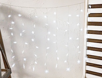Световой занавес "Снежинки", 64 холодных белых LED-огня, 1.2х1+3 м, прозрачный провод, Kaemingk