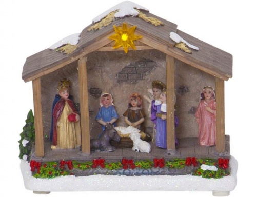 Светящаяся миниатюра "Рождественский вертеп" с тёплыми белыми LED-огнями, полистоун, таймер, батарейки, 19х15 см, STAR trading фото 2
