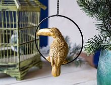 Ёлочная игрушка "Экзотическая птица - тукан", полистоун, золотая, 7x13.5x16 см, Kaemingk