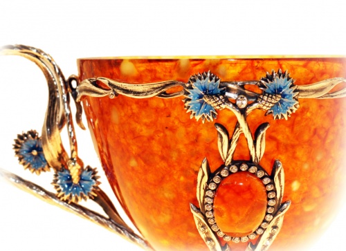 Чайная чашка "Васильки" из янтаря с ложечкой, 5002/L фото 5