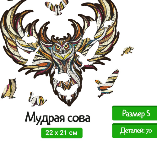 Деревянный, фигурный пазл EWA Мудрая Сова S 21x22 см фото 7