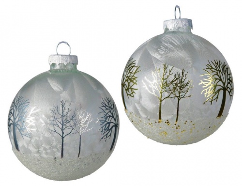 Набор стеклянных шаров "Зимний лес", белый, 8 см, упаковка 12 шт, Kaemingk фото 2