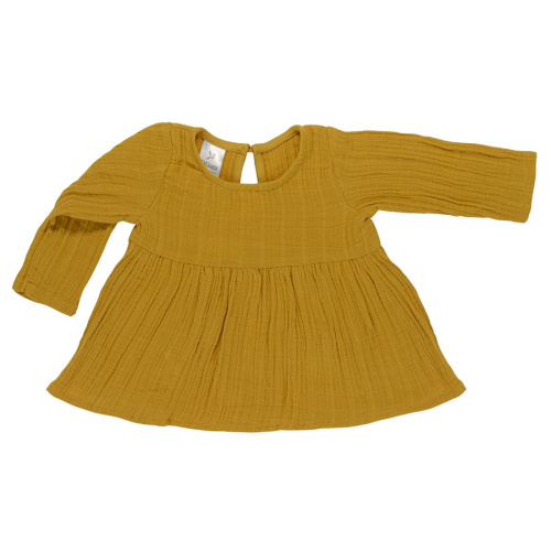 Платье с длинным рукавом из хлопкового муслина горчичного цвета из коллекции essential