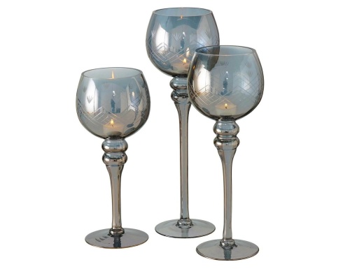 Подсвечники-бокалы под чайные свечи МАНОН, стекло, дымчатые, 30-40 см, набор - 3 шт., Boltze фото 3