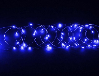 Электрогирлянда "Мерцающая нить" (роса), 120 ультра ярких синих mini- LED-ламп на серебряной проволоке, 12+1.5 м, контроллер, адаптер 220/12V, уличная, SNOWHOUSE