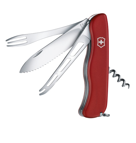 Нож Victorinox Cheese Master, 111 мм, 8 функций, с фиксатором лезвия, красный фото 7