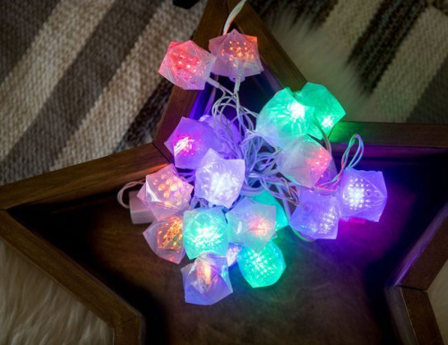Электрогирлянда "Сияющая льдинка", 20 разноцветных LED-ламп, 2,3+1,5 м, белый провод, SNOWMEN фото 3