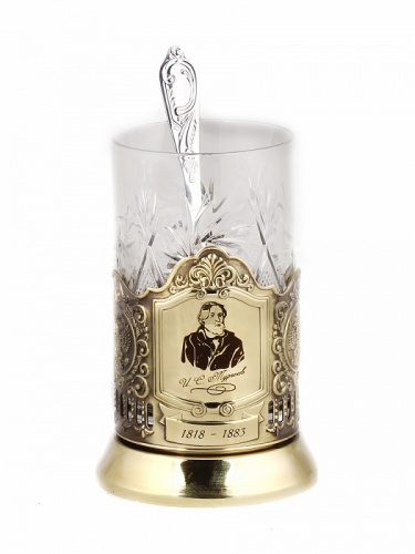 Подстаканник никель Чайная классика, Тургенев в шкатулке с накладкой (цитата) фото 2