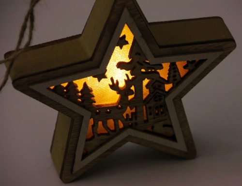 Набор светящихся ёлочных игрушек "Зимние чудеса", дерево, тёплые белые LED-огни, 12х3 см (4 шт.), Koopman International фото 3