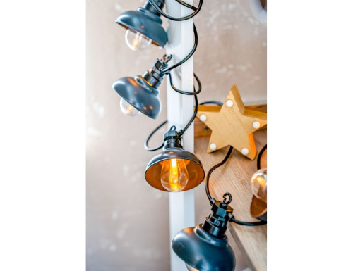 Светодиодная гирлянда Party Lights - РЕТРО-ФОНАРИКИ, 10 экстра тёплых белых LED-огней, 5 м, коннектор, чёрный провод, уличная, Winter Deco фото 6