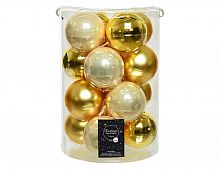 Набор стеклянных шаров Коллекция "Золотистая гамма", матовые, эмалевые и глянцевые, 80 мм  16 шт, Kaemingk