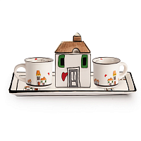 Набор "Ле Касетте" из 4 предметов, включающий две кофейные чашки объемом 80 мл, сахарницу, поднос размером 22х9 см