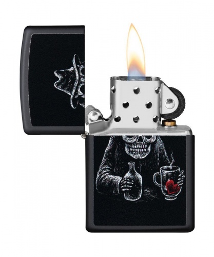 Зажигалка Zippo Bar Skull Design, покрытие Black Matte, латунь/сталь, чёрная, матовая фото 4